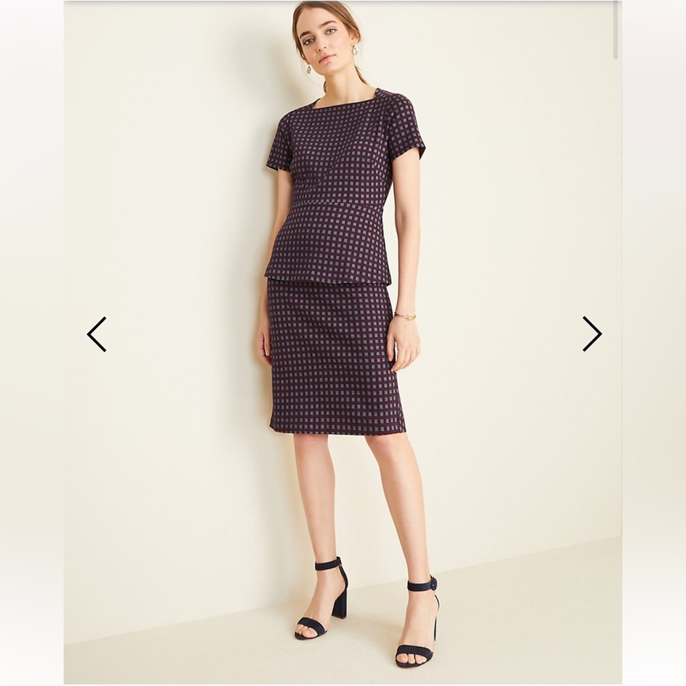 NWT Ann Taylor Checked Square Neck Peplum Top and Matching Skirt Set